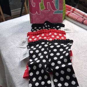 Playful Polka Dot Kids Leg Warmers - Black and Red. New X2 0-12mon And 12-18 Mon